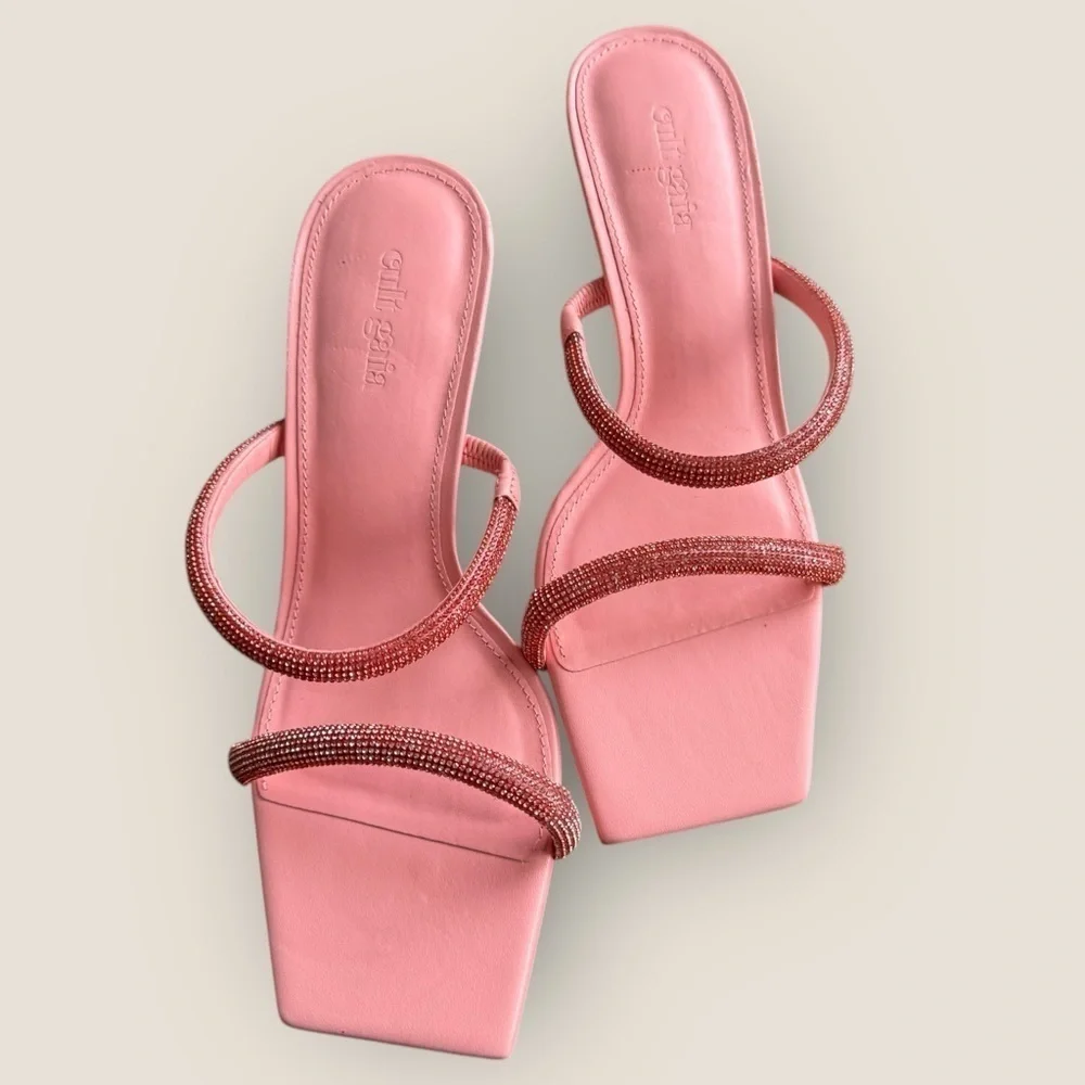 Cult Gaia | Rhinestone-Embellished 50mm Sandals | Size 36 | Pink